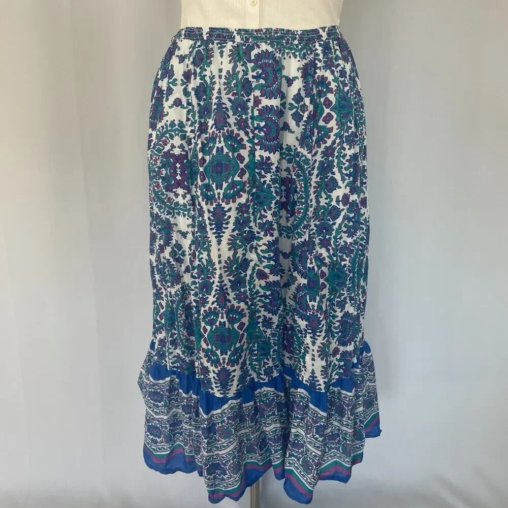Lane Bryant Midi Skirt Plus Size 18 / 20 Blue Purple Paisley Boho Tiered Whimsi